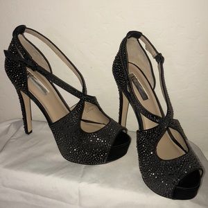 INC Rhinestone Peep Toe Platform Heels